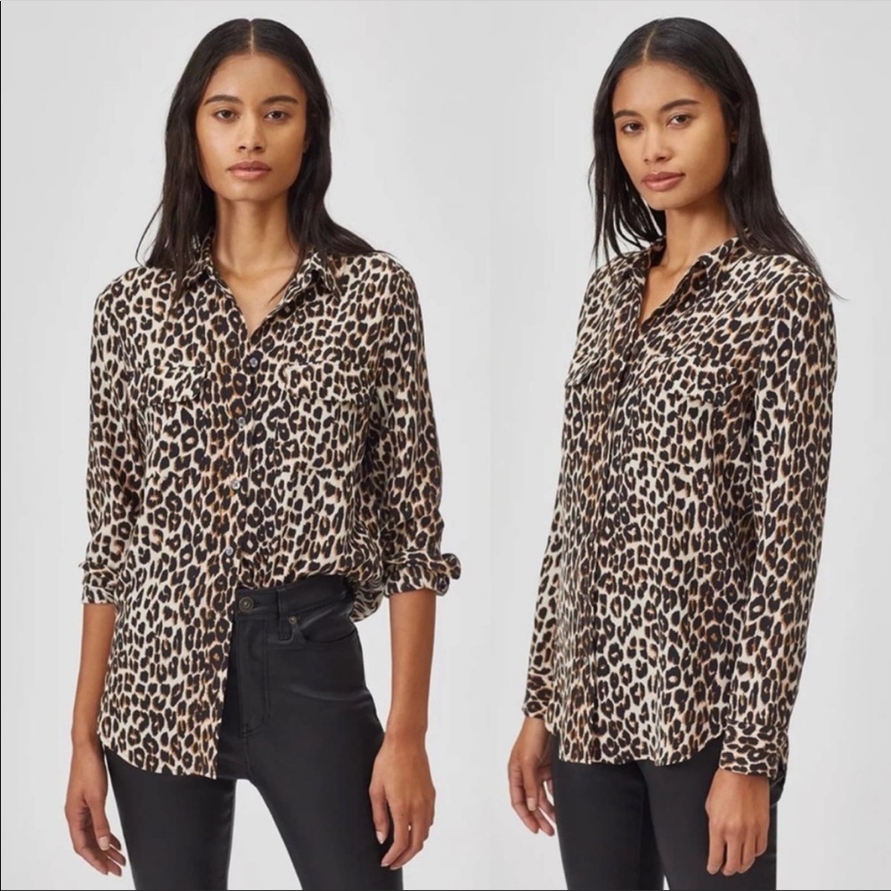Equipment Femme Silk Slim Signature Shirt Leopard Print Blouse XS